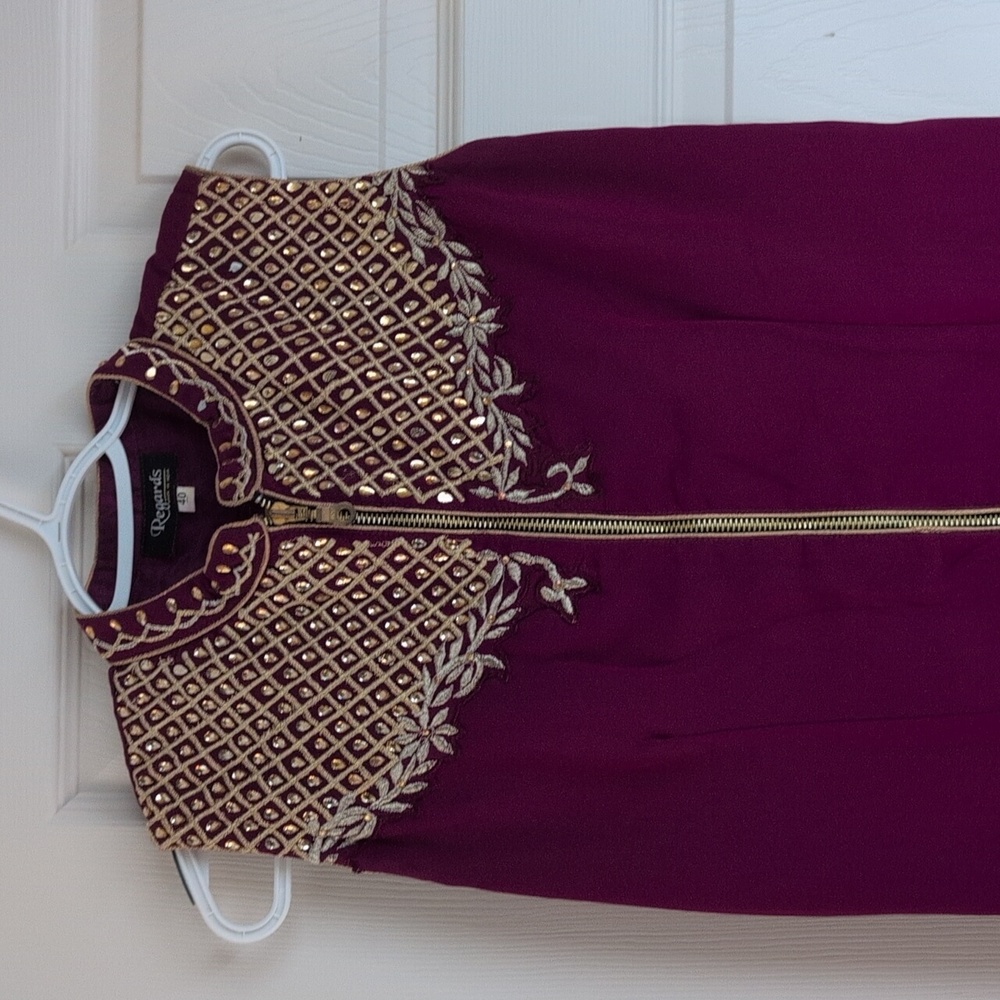 Long plum Indian outfit with gold palazzo pants